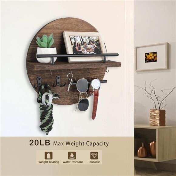 Key Holder for Wall Decorative with Shelf and Hooks, Unique Mail Organizer - Picture 4 of 7
